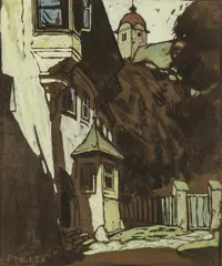 Oskar Mulley, Motif from Tyrol, c. 1919, mixed media on paper; framed