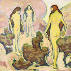 Koloman Moser, Drei weibliche Akte in Landschaft (Drei Grazien), 1914, oil on canvas; framed