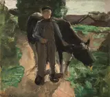 Max Liebermann, Farmer with cow, 1894, oil on paper on cardboard, framed