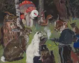 Carl Fahringer, Fairytale forest, gouache on thin cardboard; framed