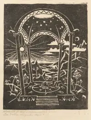Franz Sedlacek, Ein Traum von großer Magie, 1924, woodcut on paper; framed