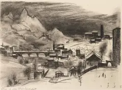 Franz Sedlacek, Skizze zu einer Winterlandschaft, 1935, charcoal on paper; framed