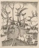 Franz Sedlacek, Gazellen, 1921, pen lithograph on paper; framed