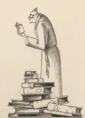 Franz Sedlacek, Der Bücherwurm, India ink on paper; framed