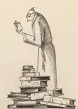 Franz Sedlacek, Der Bücherwurm, India ink on paper; framed