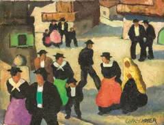 Herbert Gurschner, Kirchgang, c. 1930, oil on canvas on cardboard; framed