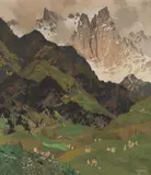 Hugo Hodiener, Bergfrühling am Dachstein, oil on canvas; framed