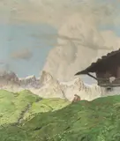 Hugo Hodiener, Family idyll in the mountains, oil on canvas; framed