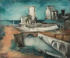 Joseph Floch, Kriegsschiffe im Hafen, 1927-29, oil on canvas; framed