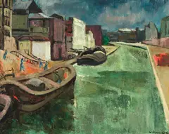 Willy Eisenschitz, Lastkähne am Kanal St. Martin, c. 1935, oil on canvas; framed