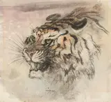 Tiger by Ludwig Heinrich Jungnickel, mixed media on paper; framed, sold Dec 2025