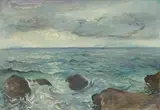 Sea surf by Ludwig Heinrich Jungnickel, oil on paper; framed, sold Dec 2025