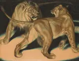 Norbertine Bresslern-Roth, Löwen, pastel on firm cardboard; framed