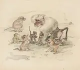 Baboon family by Ludwig Heinrich Jungnickel, mixed media on paper; framed, sold Dec 2025