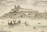 Oskar Laske, Fischerglück vor Melk, India ink, watercolour on paper; framed