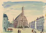 Oskar Laske, Minorite Church in Vienna, 1944, watercolour, gouache on paper; framed