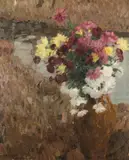 Leo Putz, Flowers, 1900, oil on cardboard; framed