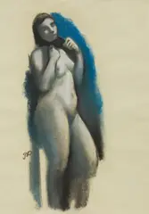Josef Dobrowsky, Standing female nude, pastel on paper; framed
