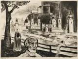 Albert Birkle, Salzburg – View from the Mönchsberg, charcoal and India Ink brush on laid paper; framed