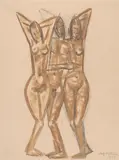 Fritz Wotruba, Three standing nudes, 1933, watercolour over pencil on paper; framed