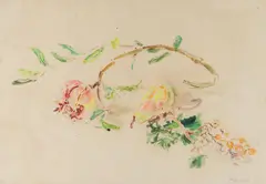 Fruit still life by Oskar Kokoschka, 1954, watercolour on paper; framed, sold Dec 2025