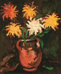 Josef Dobrowsky, Chrysanthemums, 1927, oil on canvas; framed