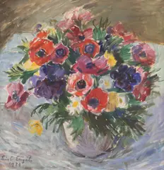 Lisl Engels, Flower still life, 1974, oil on canvas, framed