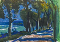 Josef Dobrowsky, Allee, mixed media on paper; framed