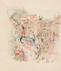 Otto Rudolf Schatz, Altstadtgasse im Stadtteil Kleinseite (Mala Strana), Prag, from the series "Zlata Praha, 1944, India ink, watercolour on paper, framed