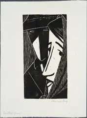 Werner Berg, Ländliches Paar, 1959, woodcut on paper; framed