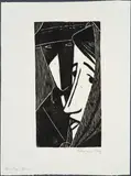 Werner Berg, Ländliches Paar, 1959, woodcut on paper; framed