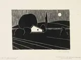 Werner Berg, Kleine Nachtlandschaft - in memoriam Dr. Heinrich Becker, 1972, woodcut on paper; framed