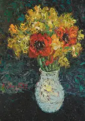 Karl Stark, Bouquet of flowers, 1999, oil on hardboard; framed