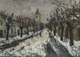 Hans Andreas, Winterliche Alle, Apetlon, 1979, oil on canvas; framed