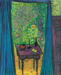 Leopold Birstinger, Desk in front of the window II, c. 1971, oil on canvas; framed