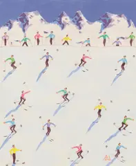 Peter Waldner, Skier, mixed media on cardboard; framed