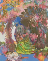 Ernst Fuchs, Flower Vase, 1985, mixed media on paper; framed
