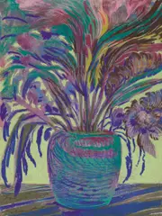Ernst Fuchs, Flower Vase, 1983, pastel on paper; framed