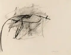 Maria Lassnig, o. T., 1959, black chalk on paper; framed