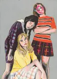 Mercedes Helnwein, Three Girls, 2023, oil pastel on paper; framed