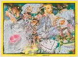 Christian Ludwig Attersee, Draufgefletscht, 1977, mixed media, overpainted lithograph; framed