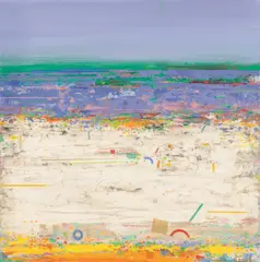 Karl Korab, Untitled (Lavendelfelder), 2017, mixed media on canvas; framed