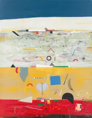 Karl Korab, Untitled (3 Ebenen), 2018, mixed media, collage on canvas; framed