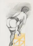 Adolf Frohner, Akt, c. 1970, mixed media on paper; framed