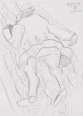 Kurt Hüpfner, Hinfallen, 1996, pencil on paper, mounted on cardboard; framed