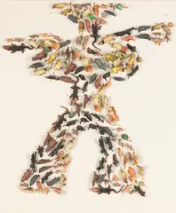 Al Hansen, Afrika Venus, 1991, plastic animal figures on cardboard; framed