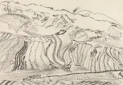 Karl Anton Fleck, Bei Baden, 1977, mixed media on paper; framed
