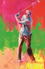 Voka, Untitled (Golfer), acrylic on canvas; unframed