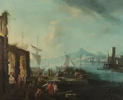 Franz Ignaz Flurer, Southern Harbour, oil on canvas; framed