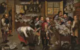 Farmers Deliver the Tithe by Pieter Brueghel the Younger, oil on panel; framed, sold Oct 2025